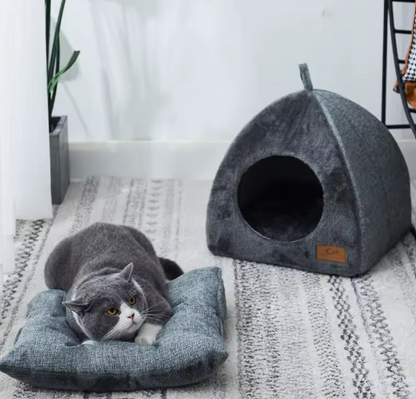 Kwispelwinkel | Warm Kattenhuis van Arctic Fleece met Handvat