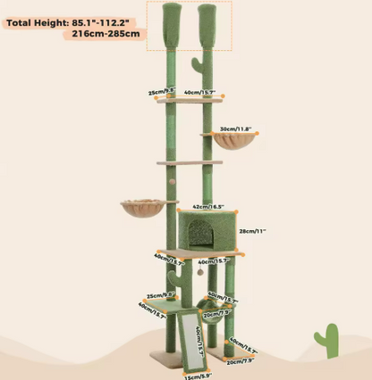 Kwispel-winkel | Vloer-tot-Plafond Kattenboom met Krabpaal, Hangmat en Kattenhuis