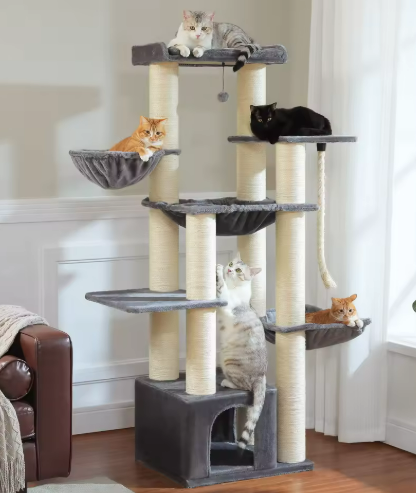Kwispel-winkel | Luxe Kattenboom 169 cm met Groot Kattenhuis, Hangmatten en 11 Sisal Krabpalen