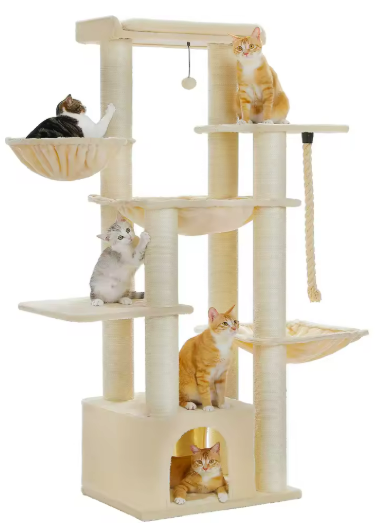 Kwispel-winkel | Luxe Kattenboom 169 cm met Groot Kattenhuis, Hangmatten en 11 Sisal Krabpalen