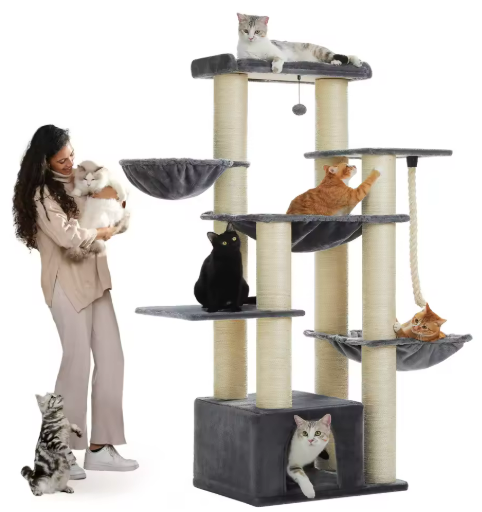 Kwispel-winkel | Luxe Kattenboom 169 cm met Groot Kattenhuis, Hangmatten en 11 Sisal Krabpalen