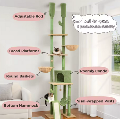 Kwispel-winkel | Vloer-tot-Plafond Kattenboom met Krabpaal, Hangmat en Kattenhuis