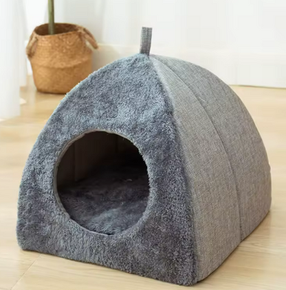 Kwispelwinkel | Warm Kattenhuis van Arctic Fleece met Handvat